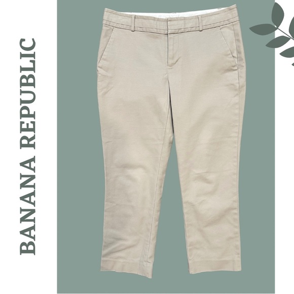 Banana Republic Beige Chino Cropped Pants Front Zip Martin Fit Size 8 - Picture 1 of 5
